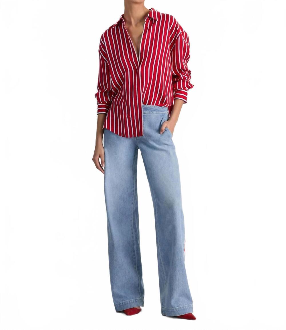 NEW ALICE + OLIVIA women's dimitra oversized button down shirt in teakwood chili